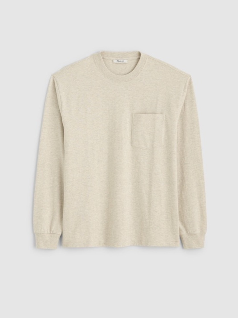 Madewell The Long-Sleeve Vintage Pocket Tee in Heather Oat Gray XL $58 NY117
